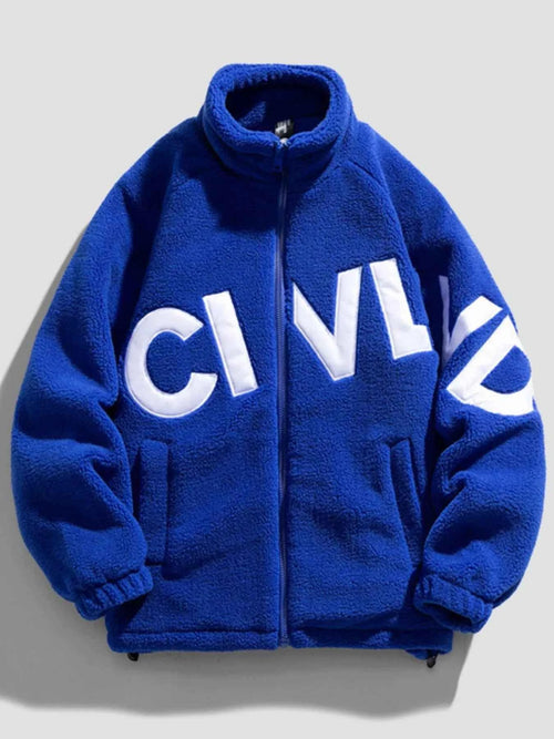 FLEECE ZIP-UP JACKET WITH GRAPHIC – PLUS FIT