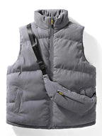Men's Plus Size Corduroy Padded Vest with Chest Bag 2-Piece Set