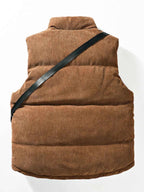 Men's Plus Size Corduroy Padded Vest with Chest Bag 2-Piece Set