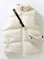 Men's Plus Size Corduroy Padded Vest with Chest Bag 2-Piece Set