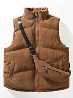 Men's Plus Size Corduroy Padded Vest with Chest Bag 2-Piece Set